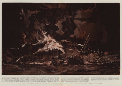 西インド諸島の大噴火、マルティニーク島のサンピエールを圧倒した噴火 作： Charles Edward Dixon